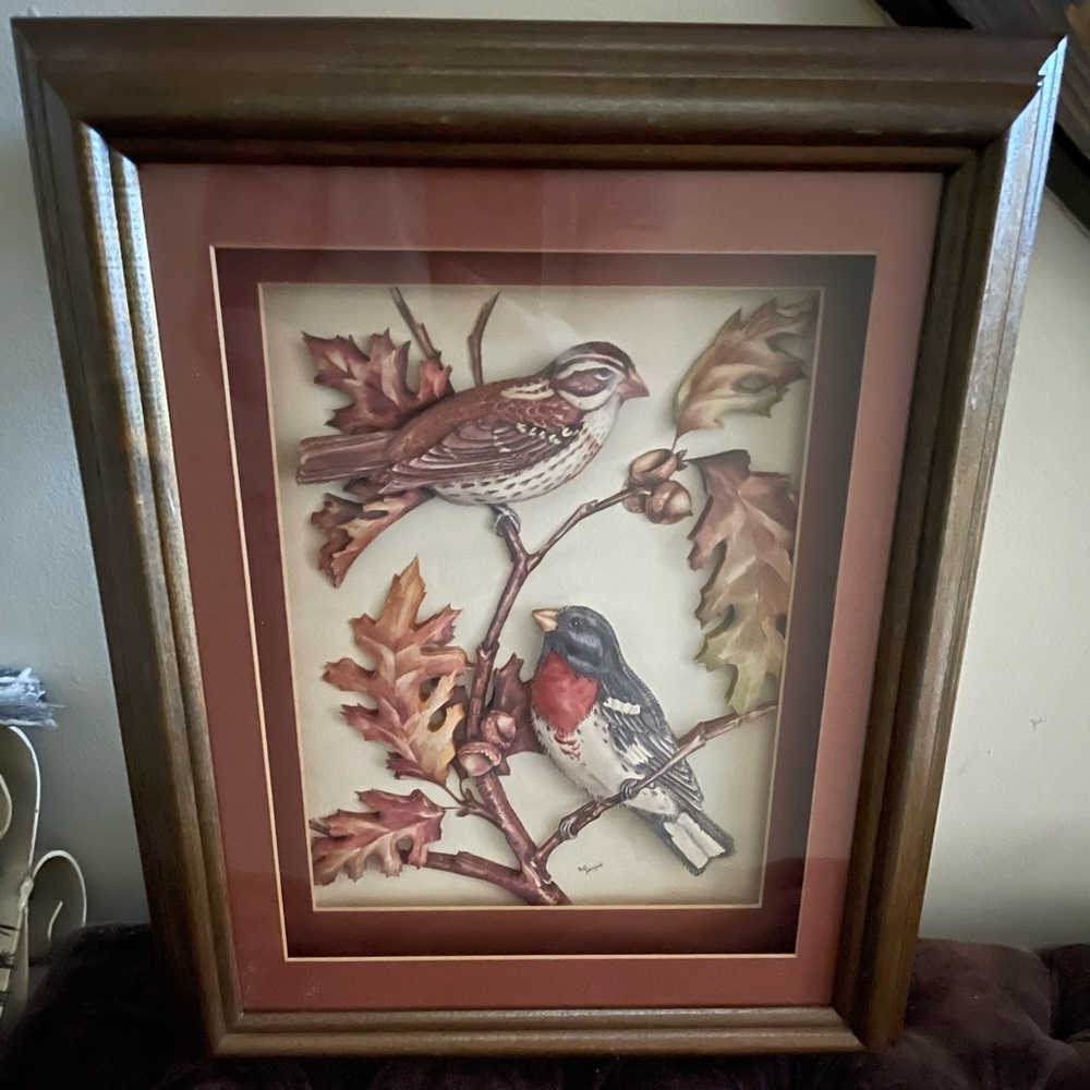 Vintage Bill Thompson Paper Tole Birds Art Work Shadow Box Frame